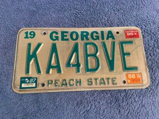 Georgia Amateur Radio Tag License Plate Ga 1985 1987 1988 Ka4bve Peach State