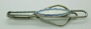 Vintage Tie Clasp Bar Clip Silver Tone Gray Blue Turquoise Western Long Oval