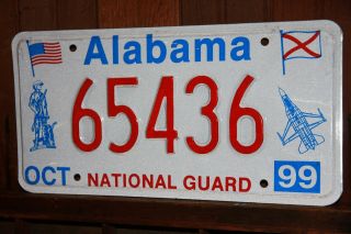 1999 Alabama License Plate National Guard 