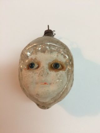 Antique Early German Glass Christmas Ornament Baby Face Head With Glass Eyes