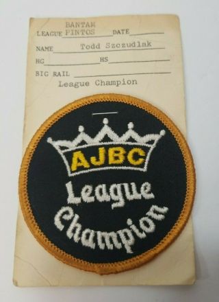 Vintage Patch Ajbc Bowling League Champion On Award Card.