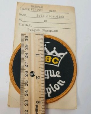 Vintage Patch AJBC Bowling League Champion on Award Card. 2