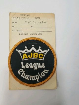 Vintage Patch AJBC Bowling League Champion on Award Card. 3