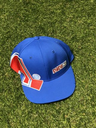 Vintage Quebec Nordiques Ccm All Over Logo Hat Cap Nhl Back Logo Flex Fitted