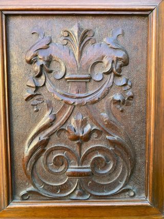 19thc Gothic Wooden Mahogany Panel With Gargoyle Head Carvings C1860s