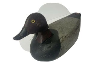 Old Wooden Red Headed Drake Hand Carved And Hand Painted Duck Decoy