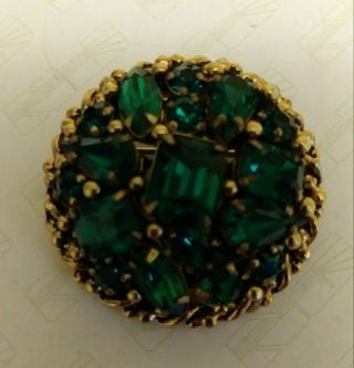 Vintage Barclay Green Crystal Pin Brooch Round Lqqk