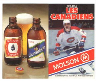 1983 - 84 Montreal Canadiens Nhl Hockey Pocket Schedule Molson French Tremblay