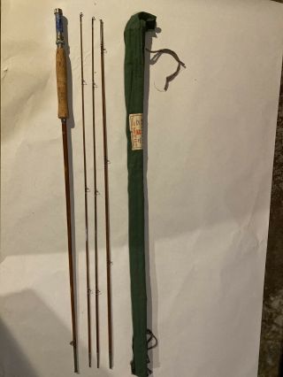 Vintage Montague Flash Bamboo Fly Rod 9 Ft.  3/2 Sock,  Blue Reel Seat