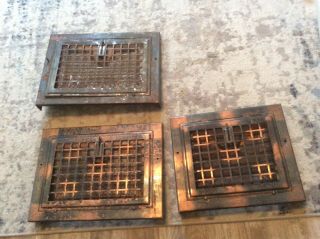 3 Vintage Antique Wall Heat Vent Register Covers Metal Copper Japanned Finish