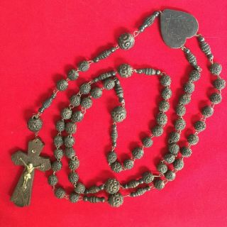 Antique Vintage Hand Carved Large Wired Rosary Beads Very Cool