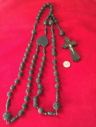 Antique Vintage Hand Carved Large Wired Rosary Beads Very Cool 2