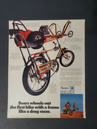 1969 Sears Screamer 1 Bicycle Drag Racer 5 Speed Red Line Bike Memorabilia Ad