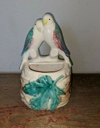 Vintage Ceramic Double Birds Parrots Parakeet Love Wall Pocket Planter Vase