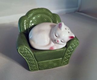 Vintage White Cat Sleeping On Green Chair Salt And Pepper Shakers Cute M.  I.