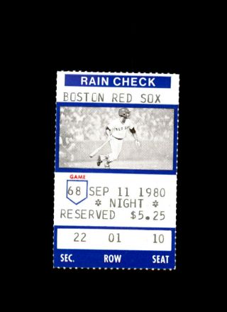 Boston Red Sox Ticket Stub Fenway September 11 1980 9/11/80 Vs.  York Yankees