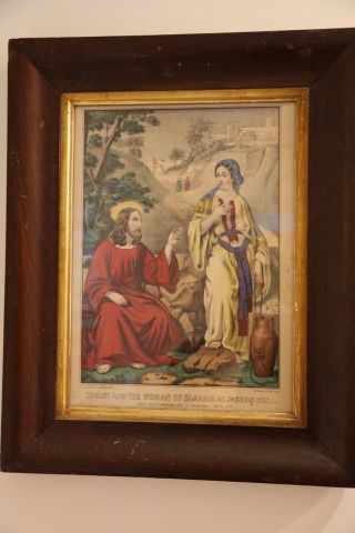 Christ And The Woman Of Samaria Framed Currier & Ives Lithograph C1047