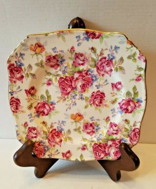 Vintage Royal Winton Victorian Rose Chintz 6 " Square Plate Ca 1950th
