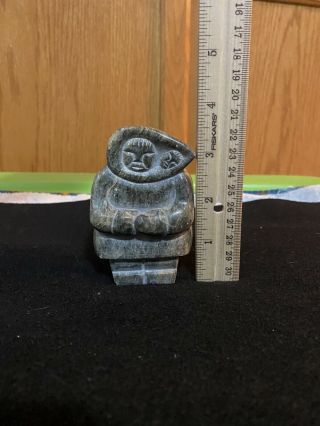 Vintage Inuit Soapstone Carving Mother And Child.  Signed Kenock