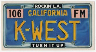 Old Radio Bumper Sticker Resembling A License Plate: " K - West 106 Fm " [l.  A.  ]