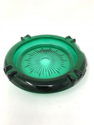 Vintage Mid - Century Modern Heavy Glass Green Ashtray But Not Perfect