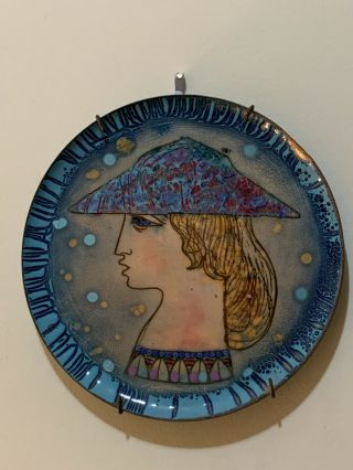 Doris Hall Enamel On Copper Art Plate Mid Century Modern Portrait Wall Charger 2