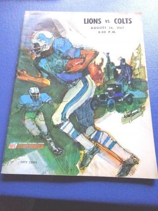 August 26,  1967 Baltimore Colts Vs Detroit Lions Football Preseason Program