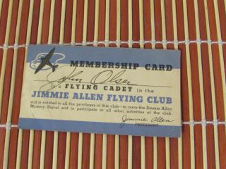 1936 Jimmie Allen Flying Club Membership Card Radio Show Skelly Oil