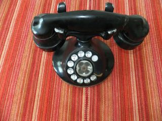 Antique Rotary Dial Telephone Black Metal & Bakelite Western Electric Oval Base