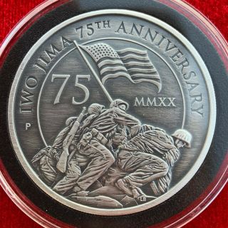 2020 Tuvalu 1 Oz.  9999 Silver Iwo Jima 75th Anniversary Coin W/ Antique Finish
