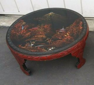 Vintage Chinese Oriental,  Japanese Table Hand Painted And Mother Of Pearl Scene