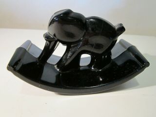Vtg Houze Glass Company Black Glass Elephant Rocker Ink Blotter C.  1930 - 1935