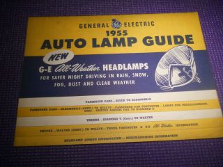 1938 - 1955 General Electric Auto Lamp Guide Wall Chart Advertising Sign Poster