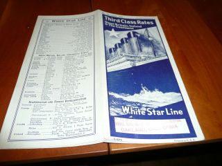 White Star Lines - Third Class Rates - Great Britain,  Ireland & The Continent 4/1927