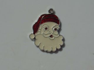 Vintage Sterling Silver Charm Pendant Enamel Santa Claus Head Face Christmas