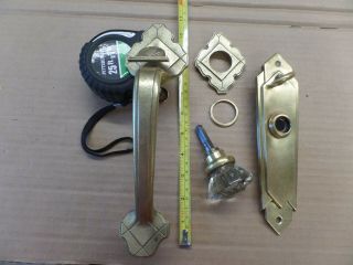 Antique Brass Art Deco Thumb Latch Door Handle,  Lock Plate,  Knob,  Back Plate
