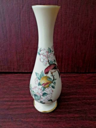 Vintage Lenox Serenade Bud Vase 8 - 3/4 " Bird Flowers Decorated With 24k Gold Trim