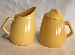 Vintage La Solana Pottery Cream & Sugar Set With Lid Yellow
