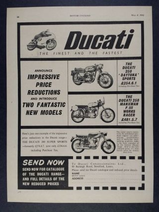 1961 Ducati 250 Daytona & Manxman Racer Motorcycles Vintage Print Ad