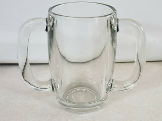 Vintage Glass Beer Mug Heavy Thick Clear Glass Double Handle 12 - Ounce