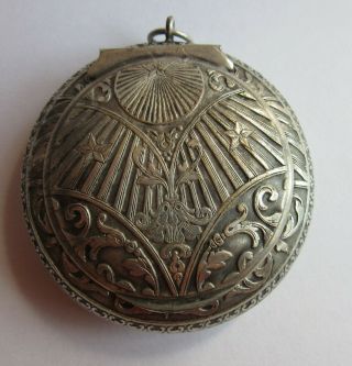 Antique French Victorian Round Snuff/pill/trinket Box Chatelaine Pendant 1900 
