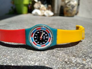 Vintage 1980s Swatch Watch | 1985 Tri - Color Racer Ls102 -