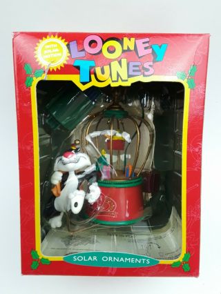 Vintage Looney Tunes Christmas Ornament 1996 Solar Powered Motion Tweety In Cage