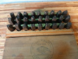 Steel Letter 1/2 " Stamps A - Z Antique Tool Punch H Boker York Wood Box Vtg