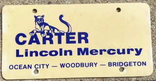 Vintage Carter Lincoln Mercury Plastic Dealership Tag Ocean City Md
