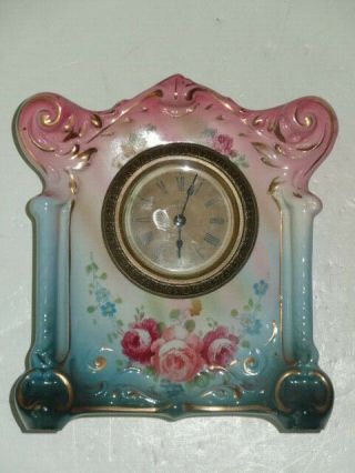 Antique Ansonia Anvil Royal Bonn Hand Painted China Shelf Clock Circa 1901