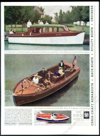 1937 Chris Craft Sportsman Mahogany Runabout & Cruiser Boat Color Photo Print Ad
