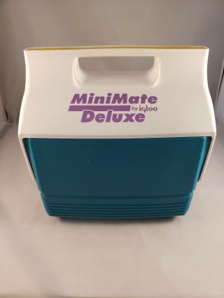Vintage Igloo Minimate Cooler Teal,  Yellow & Purple - 4qt / 6 Can Capacity 1/95