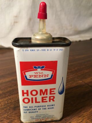Vintage William Penn Home Handi Oiler 4 Oz.  Tin W/lid Some Oil