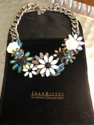 Gorgeous Vtg Joan Rivers Blue Crystal Floral Jeweled Fashion Necklace